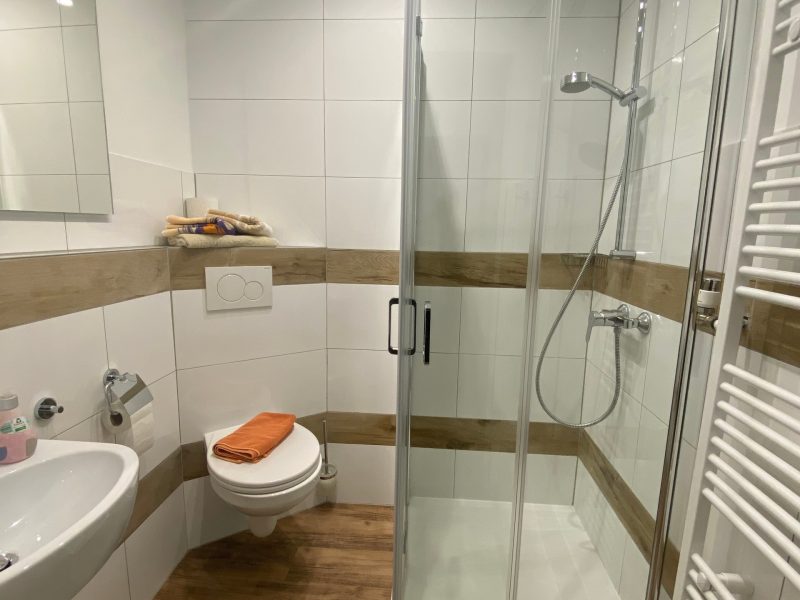 Modernes Bad mit Dusche im Haus Pöpsel